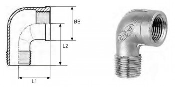 CODO ROSCADO 90 MACHO HEMBRA  INOXIDABLE AISI 316 FIG 92