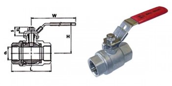 VALVULA DE BOLA 2 PIEZAS H-H ACERO INOXIDABLE AISI 316