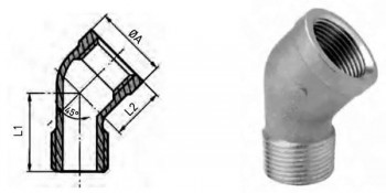 CODO ROSCADO 45º M-H ACERO INOXIDABLE AISI 316 FIG.122.