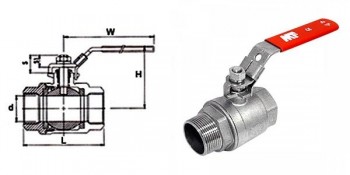 VÁLVULA 2 PIEZAS ROSCAR M-H ACERO INOXIDABLE AISI 316