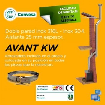 CUBREAGUAS AJUSTABLE 0-35º + COLLARÍN DIÁMETRO 150/200 CHIMENEA DOBLE PARED INOX 316-304 CONVESA KW