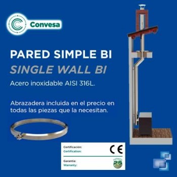CAPERUZA CHIMENEA DIÁMETRO 125 INOX 316 SIMPLE PARED PSLI-BI CONVESA